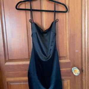 black backless silky dress